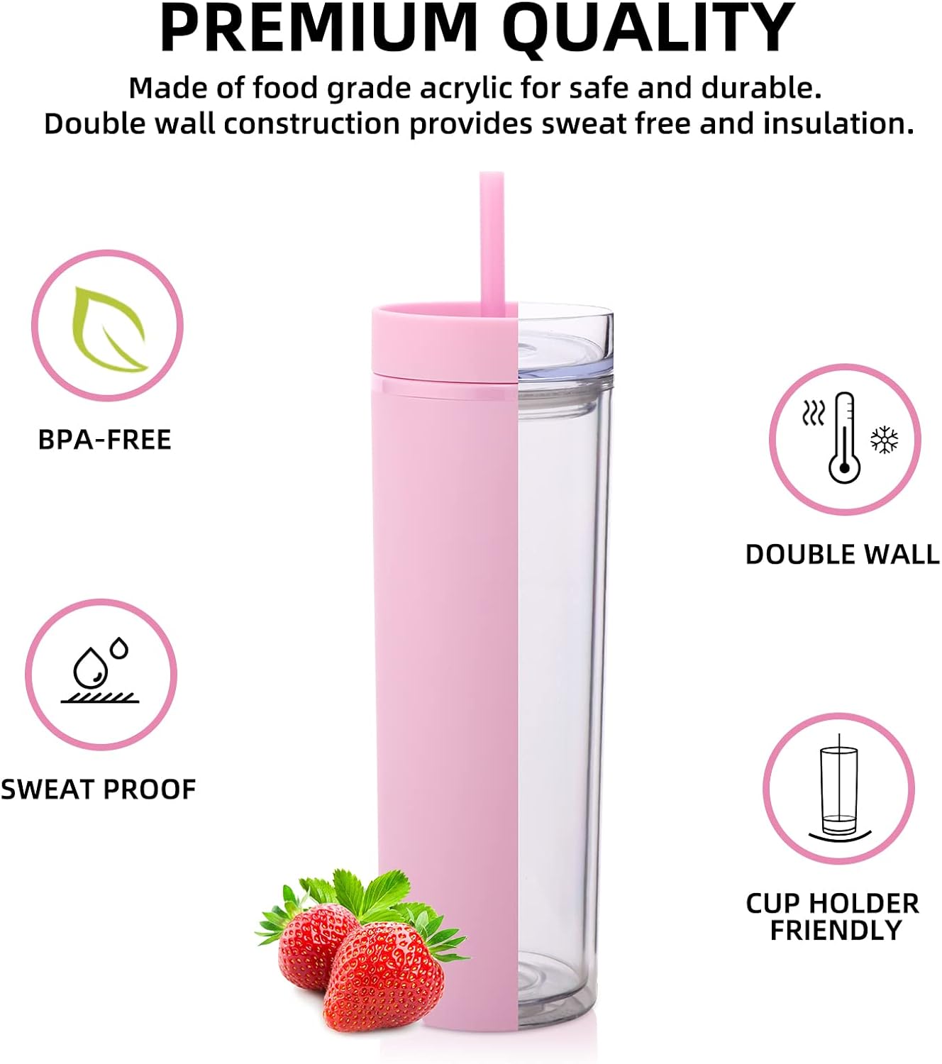 Volhoply 20oz Plastic Skinny Tumblers Bulk 10 Pack,Double Wall Tumbler with Lid and Straw,BPA Free Matte Acrylic Iced Coffee Cups With Straw,Reusable Travel Cute Mug for Party,DIY Gift(Pink, 10 Set) - Image 2
