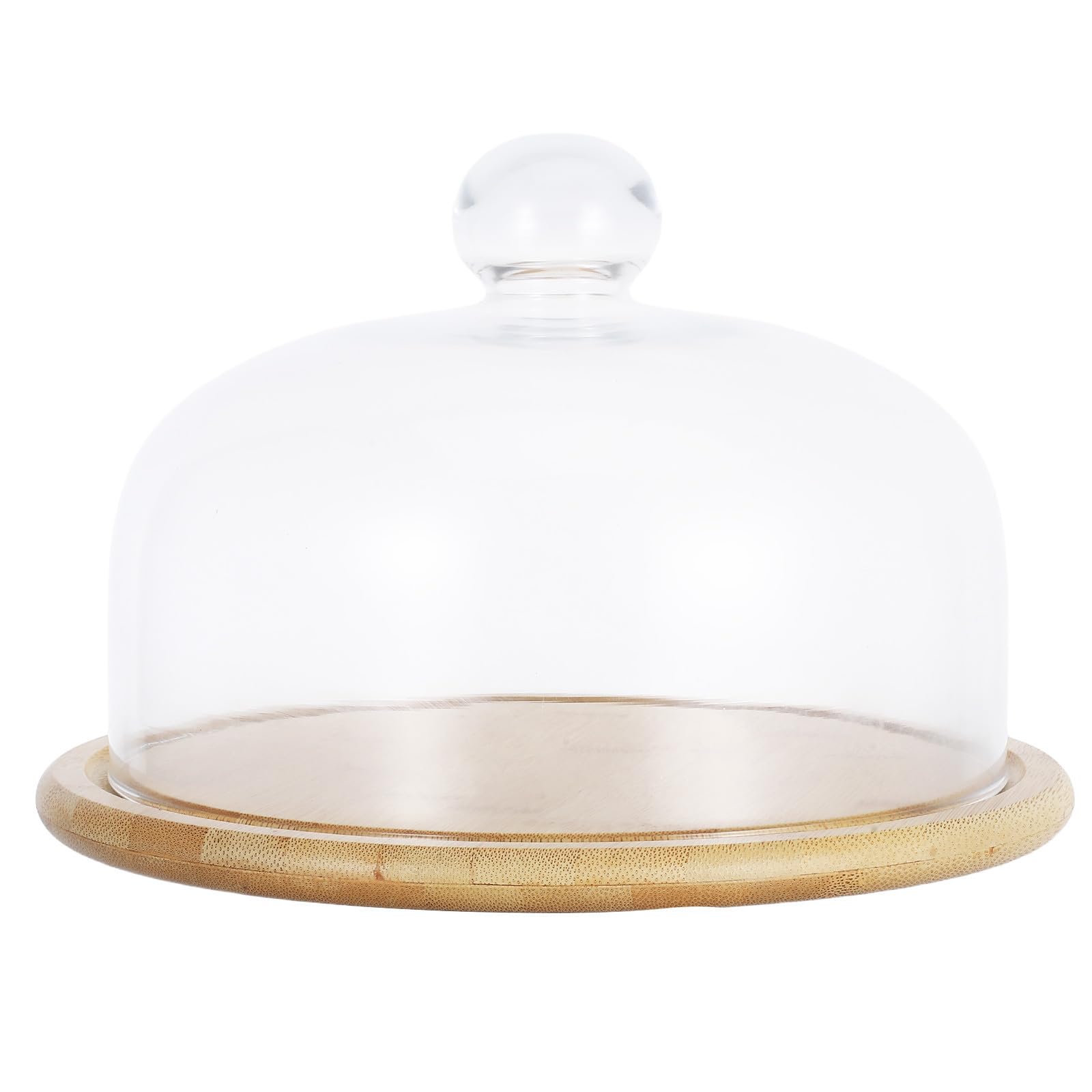 Cúpula de Cristal para Pastel con Bandeja de Bambú | Cubierta Transparente, Forma Abombada, Uso Diario y Celebraciones, Fácil de Limpiar, Reutilizable