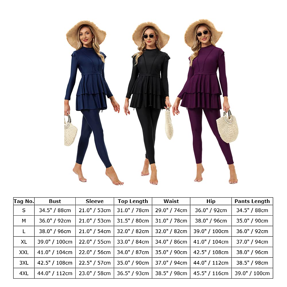 Odizli Costume da bagno musulmano da donna Burkini a maniche lunghe Built in Bra+pantaloni da nuoto + Hijab 3 pezzi