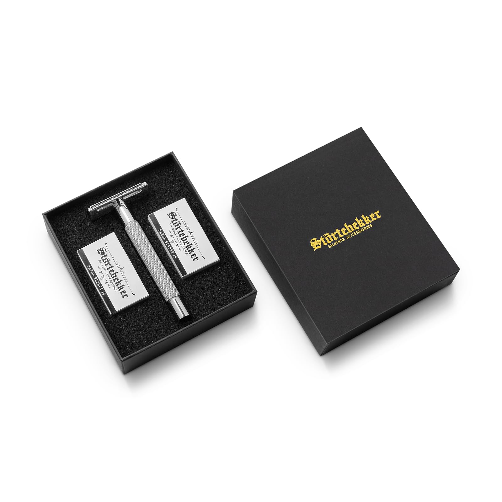 Störtebekker® Premium maszynka do golenia "Solingen" ze stalowym uchwytem – w zestawie z przewodnikiem do golenia [+10 ostrzami Störtebekker] – pomysł na prezent – zestaw do golenia na mokro w jakości