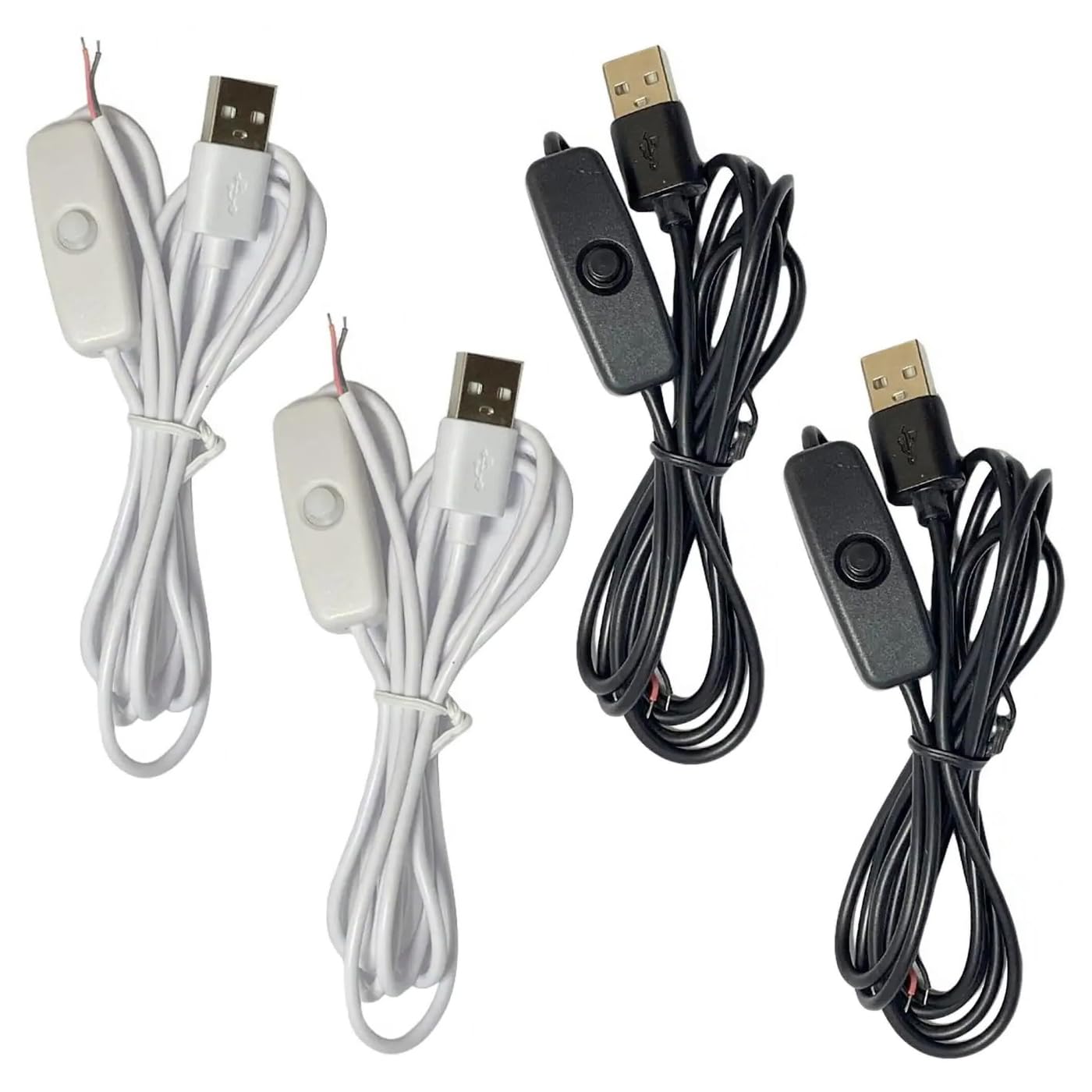 4 Pack USB Extension Cable with Switch On/Off 2 Pin Wire Connector DIY Power Cord Toggle Rocker for 5V 12V LED Strip Light Driving Recorder LED Desk Lamp Webcam USB Fan Charger