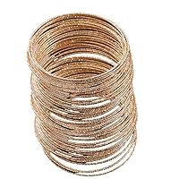 Yeesabella 60pcs Glitter Bangles，Retro Neon Bracelet，Halloween Christmas Disco Party Fancy Dress Accessories for Women Girls gold