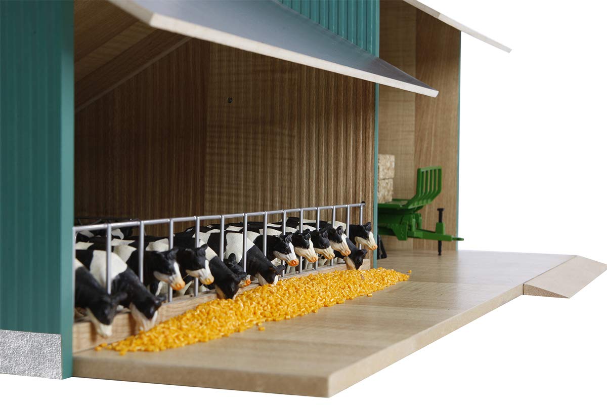 Kids Globe 610200 Wooden Cow Hutch with Warehouse, Hinged Roof, Farm with Scale 1:32, Wooden Farm, Wooden Hutch, Farm Toy