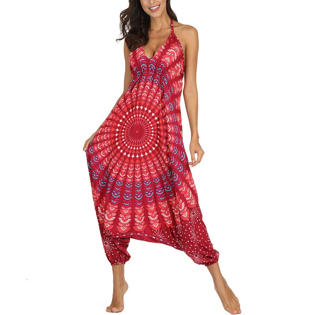 Nuofengkudu Mujer Mono Jumpsuit Boho Harem Largos Pantalón