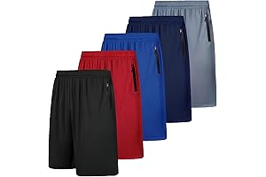 RPOVIG Men's 5-Pack Zipper Pocket Workout Training Gym Mesh Basketball Running Active Wear Shorts