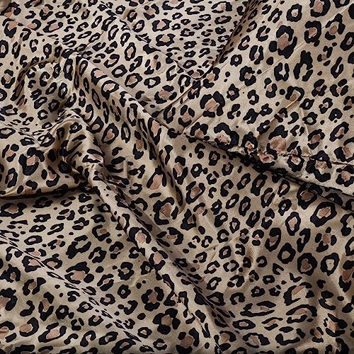 Martex Elegance Seduction 1S51594 Satin Silky Deep Pocket Easy Care Machine Washable 1 Fitted Sheet 1 Flat Sheet And 2 Pillowcases King Size 4 Piece Leopard Animal Print Sheet Set, King, Brown #TOP4