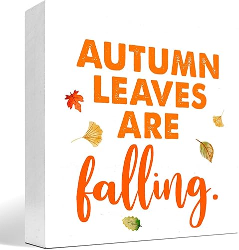 Decoración de mesa de otoño, letreros de placa de madera de otoño con hojas de otoño, caja de madera rústica de otoño, decoración de escritorio para