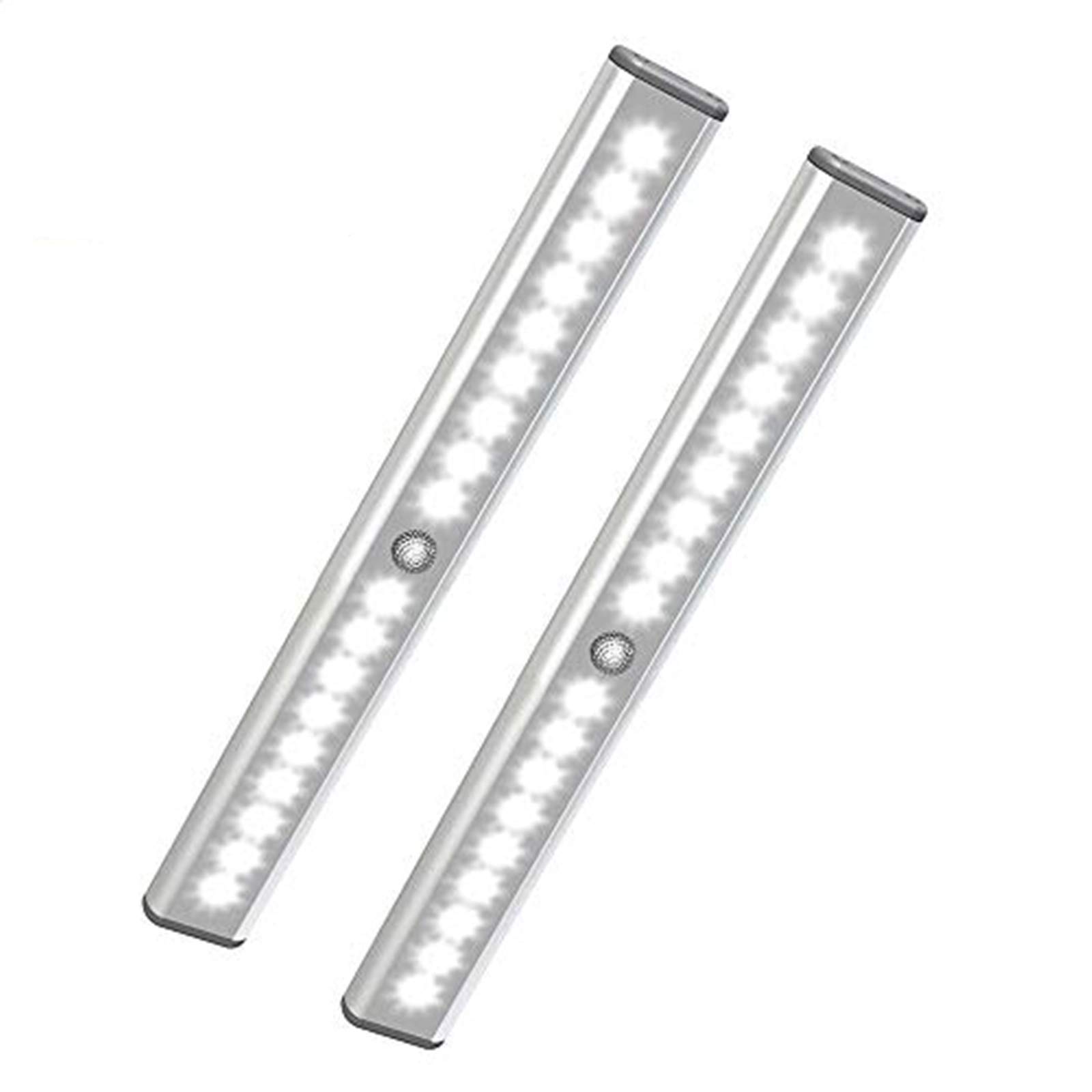 18 LED Wireless Motion Sensor Cabinet Light, Body Induction, USB Rechargeable Cabinet Lighting, Magnetic Removable Stick-On Anywhere, White Light, Silver