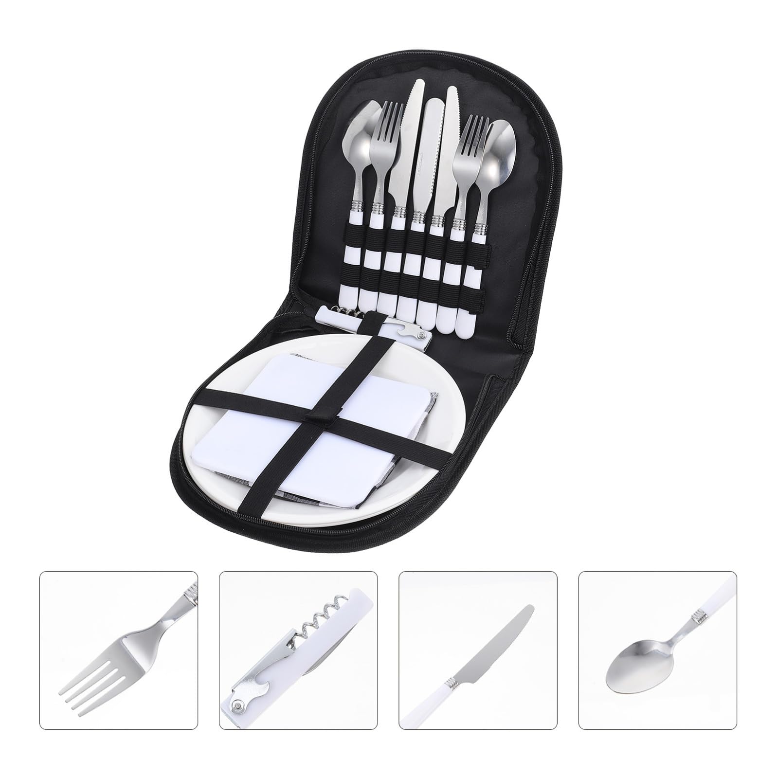 Kit de Couverts de Voyage en Acier Inoxydable Noir, Léger et Facile à Nettoyer, 1 Set Portable pour Pique-niques et Camping en Plein Air