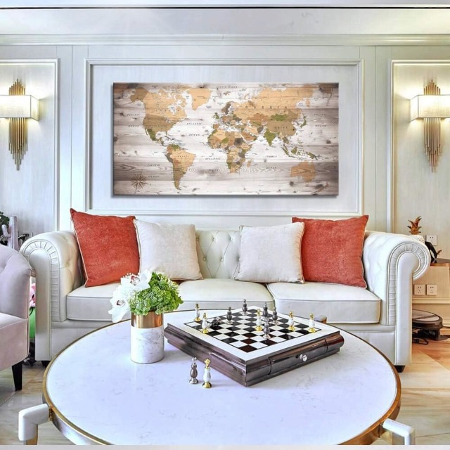 Amazon.com: Large Wall Art Blue map of The World Painting Ready to