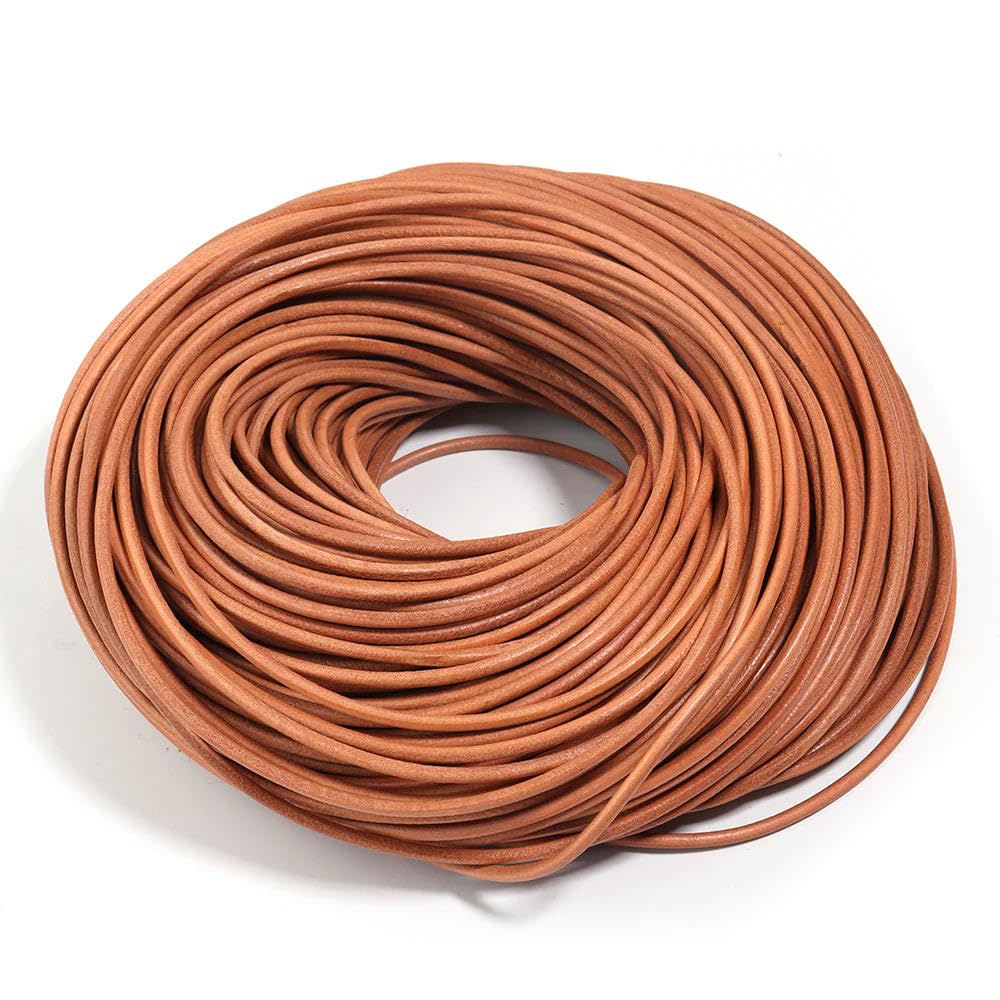 Embroidery thread, Cowhide Leather Rope String, 5 Yards Cords Multicolor 1-6mm for Jewelry Making DIY(Brown,Diam 2mm)