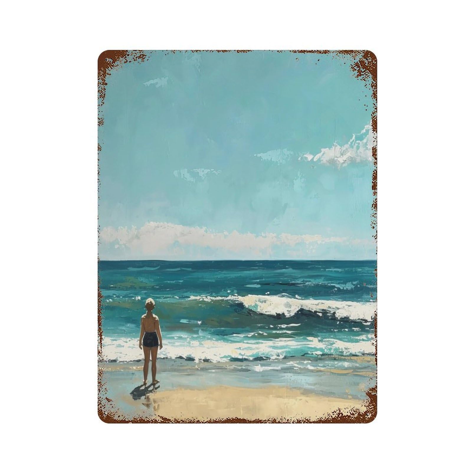 Seaside Serenity Aged Metal Wall Plaque 15.7"x11.8", Industrial Home Decor for Pub, Kitchen And Man Cave Decor