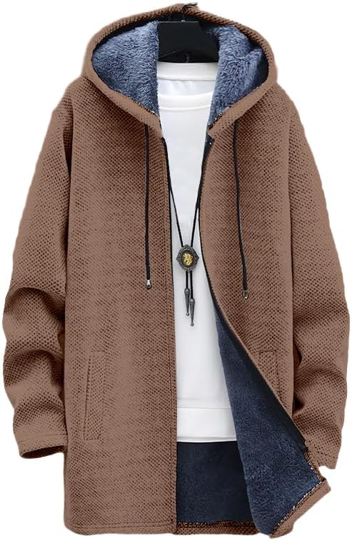 Men's Long Cardigan Hoodies Aztec Cowboys Hooded Jackets Zip up Western Fleece Winter Coats with Pockets