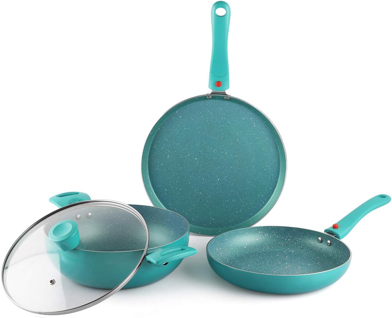 Cookwell Granite Induction Base Non-Stick Aluminium Cookware Set, 3-Pieces, Green