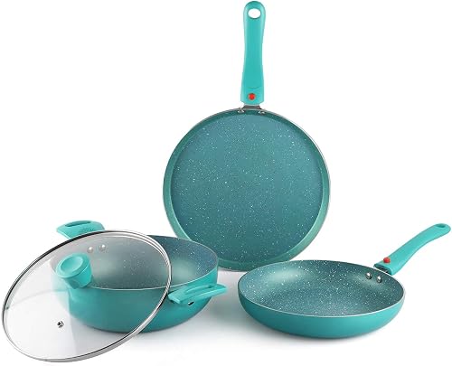 Cookwell Granite Induction Base Non-Stick Aluminium Cookware Set, 3-Pieces, Gree