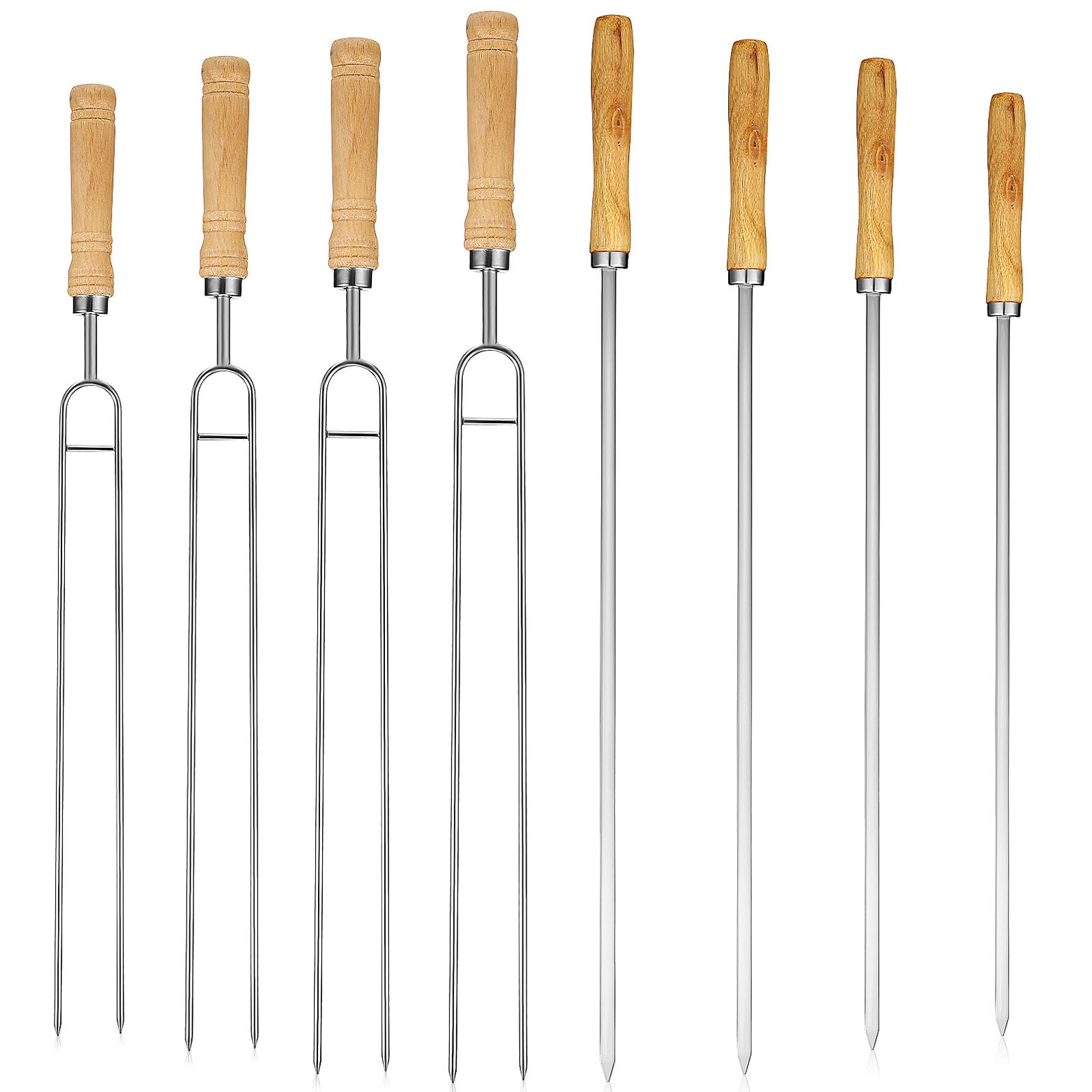TOYANDONA 8pezzi Spiedini Barbecue in Acciaio Inox con Manico in Legno Spiedini per Barbecue con Testa Doppia o Singola Utensile per Grigliate all Aperto Colore Casuale
