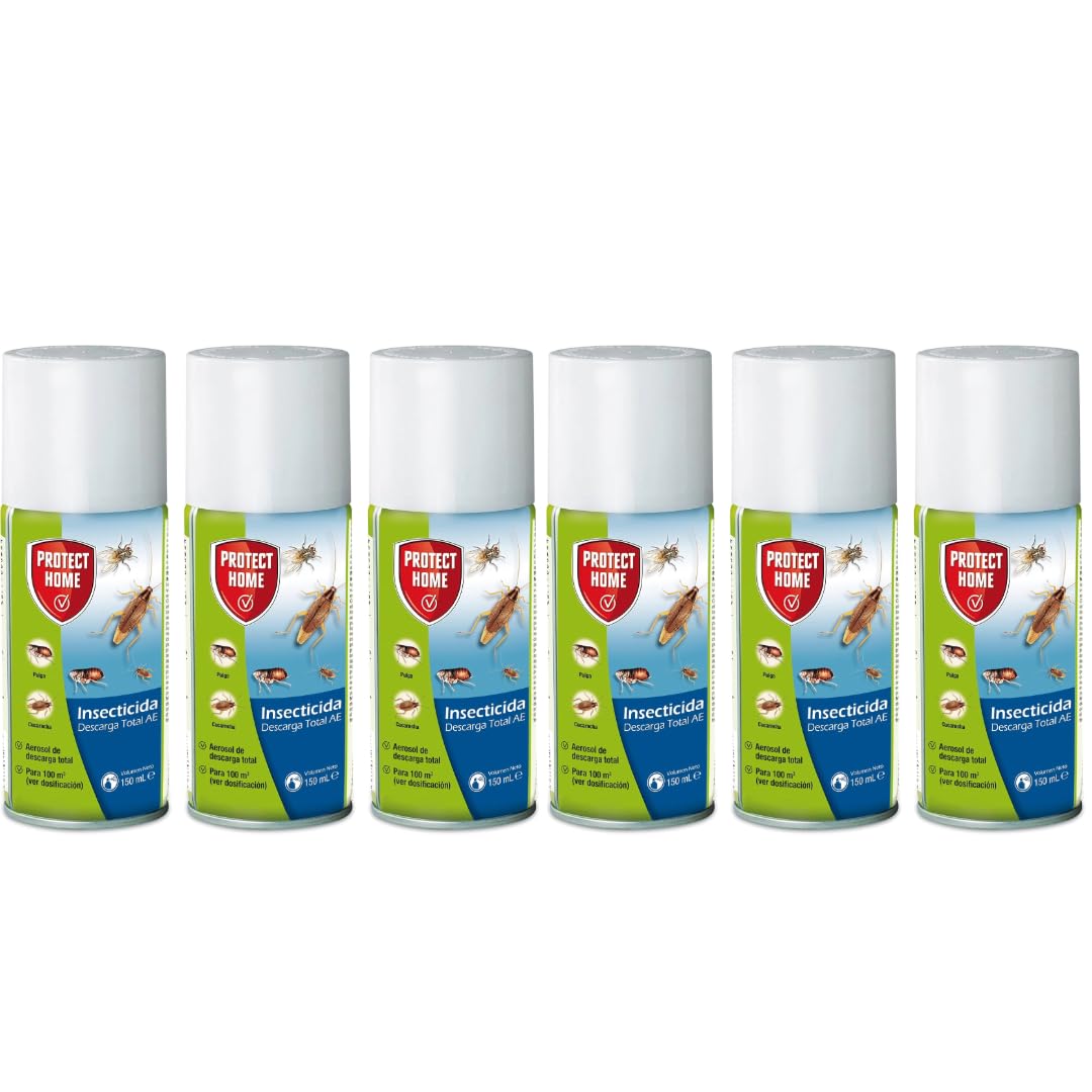 Insecticida DESCARGA TOTAL 150ml - Protect Home. Eficaz contra insectos voladores y rastreros. Ideal para lugares de dificil acceso. Listo para usar. (6)