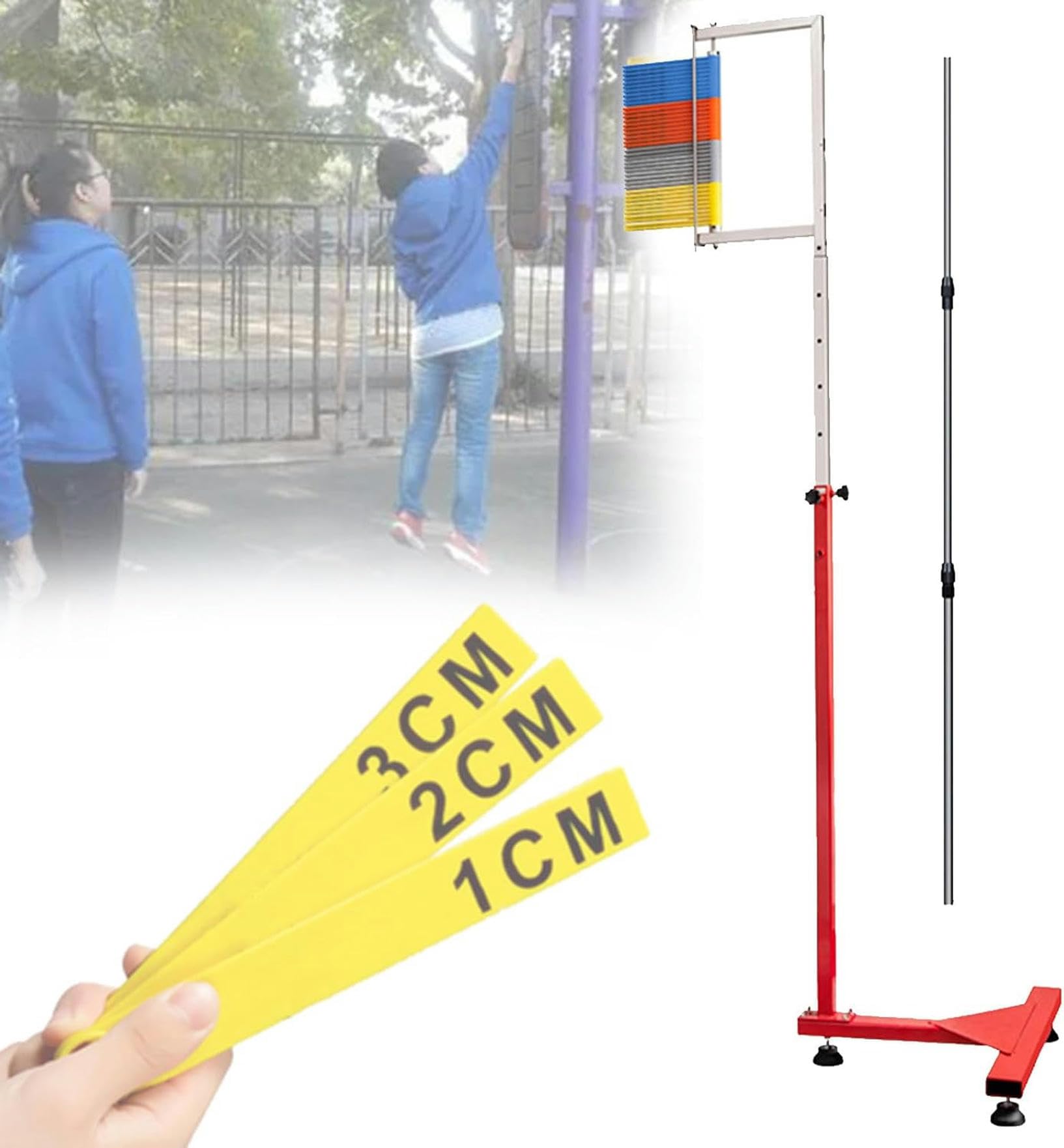 Generisch Verstellbarer Vertikalsprungtester – Tragbares Trainingsgerät für Indoor- und Outdoor-Sportarten, Teleskop-Rückstellstange für Sprungtraining und Leistungsverbesserung