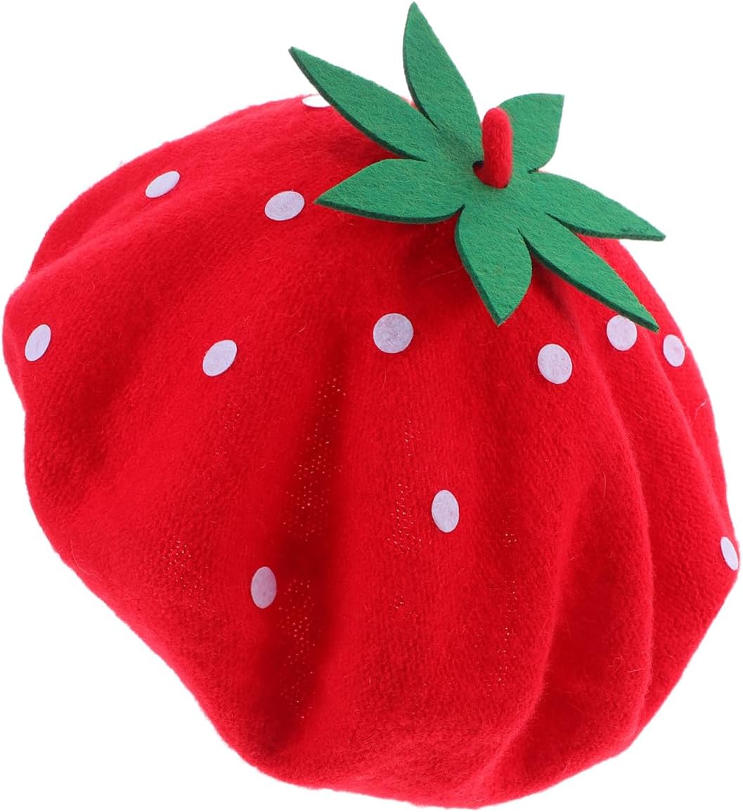 Strawberry Beret Hat for Women French Style Decorative Strawberry Cap Cute Cosplay Party Accessory Lightweight 10.82X10.82 Inch - Image 9