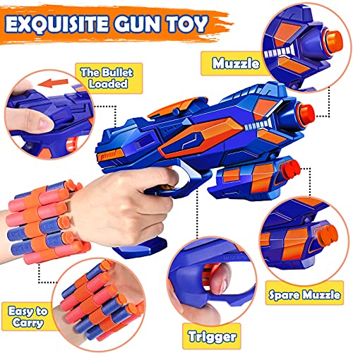 2 Pack Blaster Guns Toy​ 60 Bullets For Nerf & 2 Wristbands, Guns Toys For Kids Age 6-8 Birthday Gift For 6-7 Year Old Boys Girls Ideas Gifts For Boys Kids Age 6-10 Outdoor Games Toys For 9 Yr Old Boy #TOP3