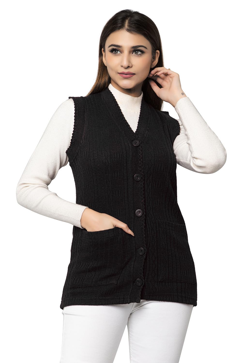 Sleeveless Sweater for Women with Pockets Cardigan Winter wear Sweaters for Ladies Plus Size M to 6XL