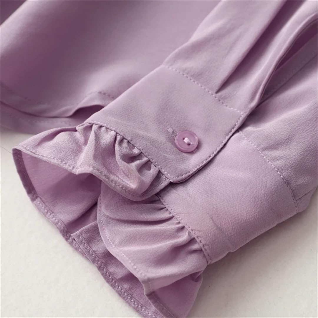Disimlarl Blusa de seda de morera para mujer, color liso, de manga larga, para oficina, trabajo, camisas casuales