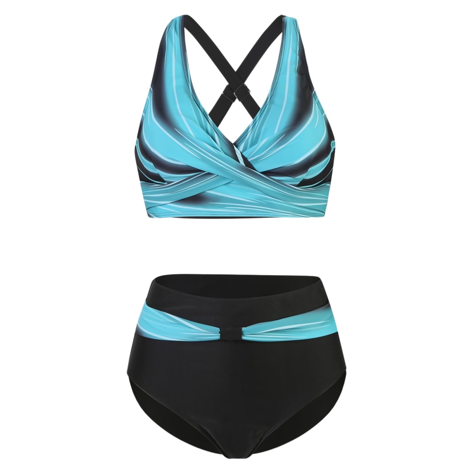 Set Bikini Donna Donne Teal Colore Chiaro Blocco Due Pezzi Incrociare Avvolgere Halter Alta Vita Addominale Controllo Costume da Bagno per La Spiaggia PisChina