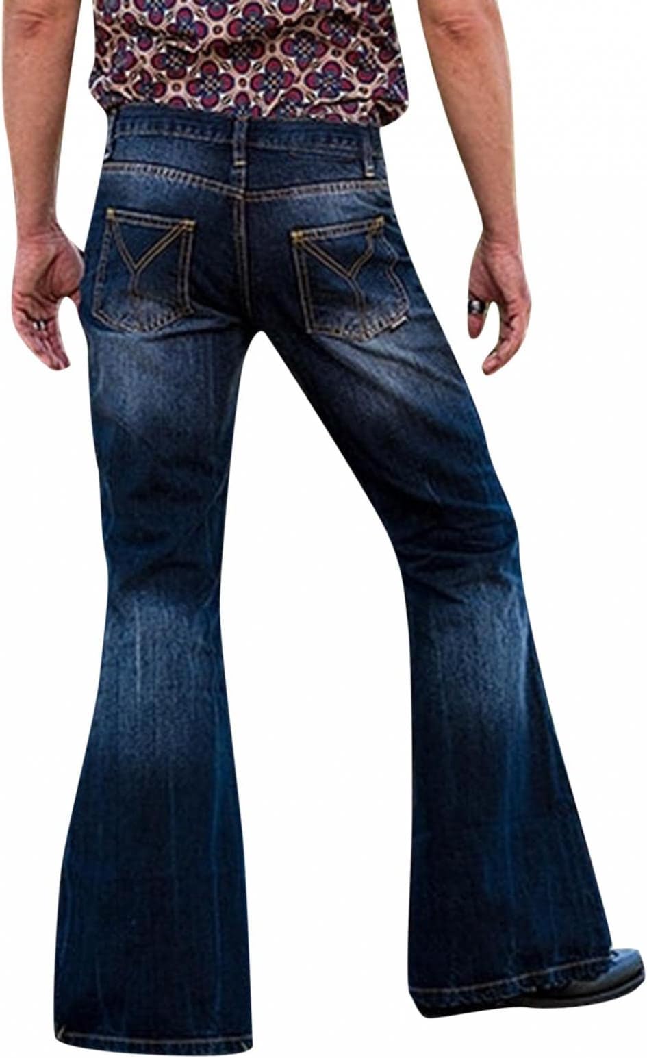 Gillberry Men's Vintage Punk Washed Bootcut Jeans Pockets Slim Fit Flared Denim Pants Bell Bottom Trousers 60s 70s