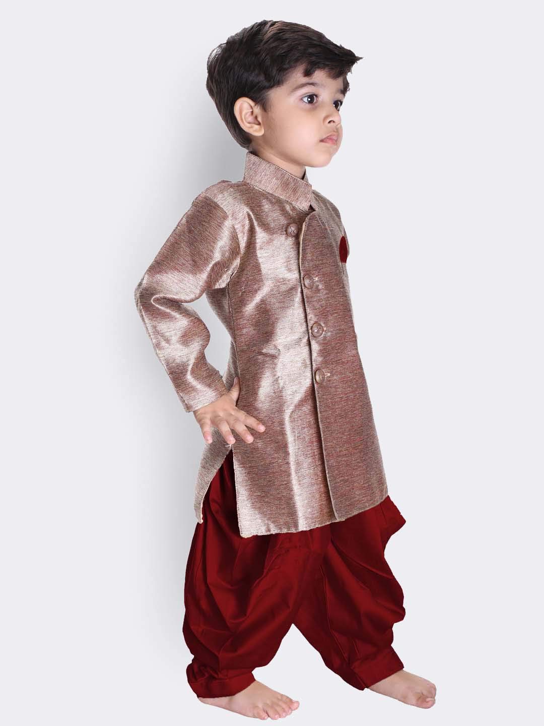Jbn Creation Boys' Bronze Gold Cotton Blend Sherwani And Dhoti Pant Set_Vasbsw121Ma_16