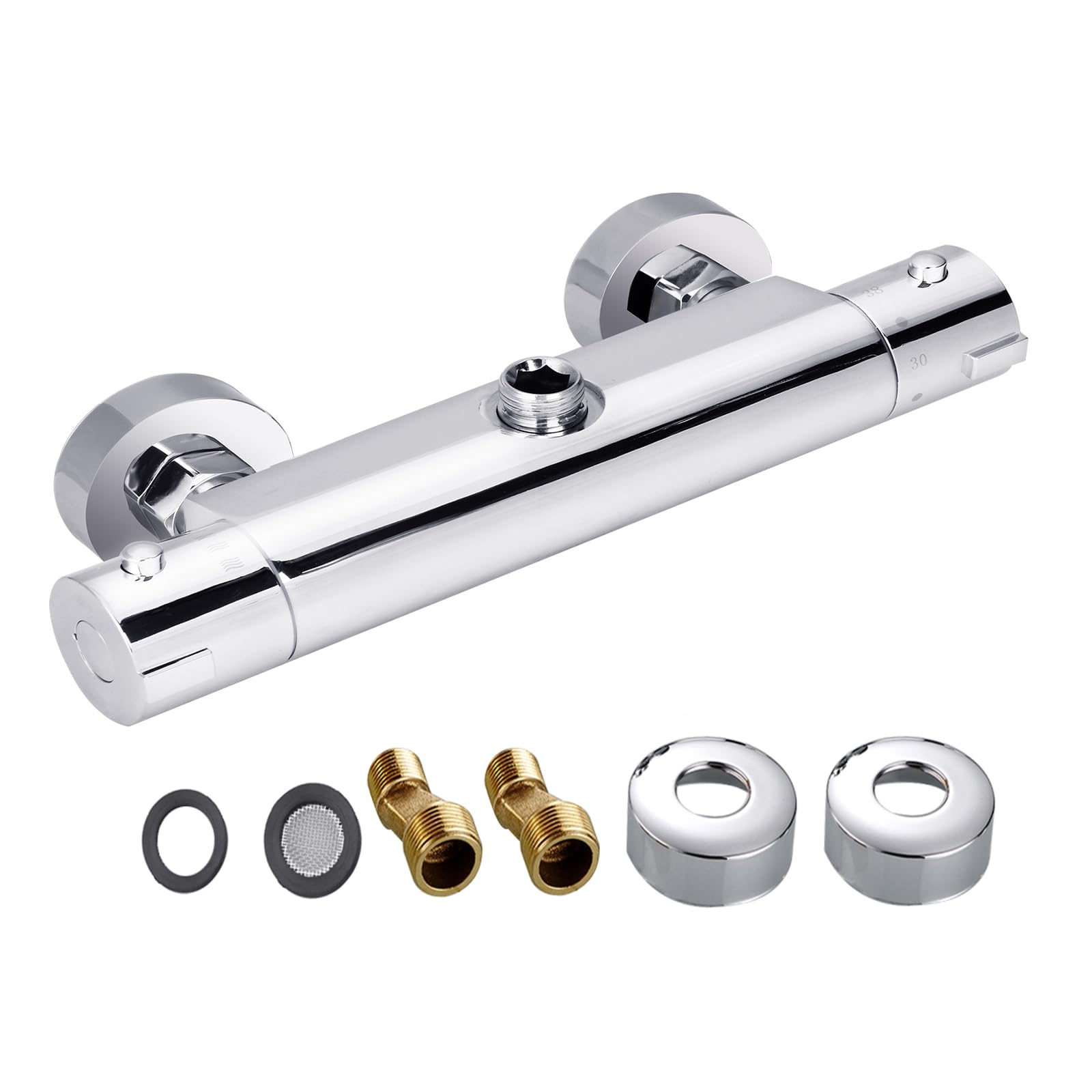 Vinteky 38°C Mitigeur Thermostatique de Douche 1/2 Mural Chromé pour Salle de Bain avec Une Sortie