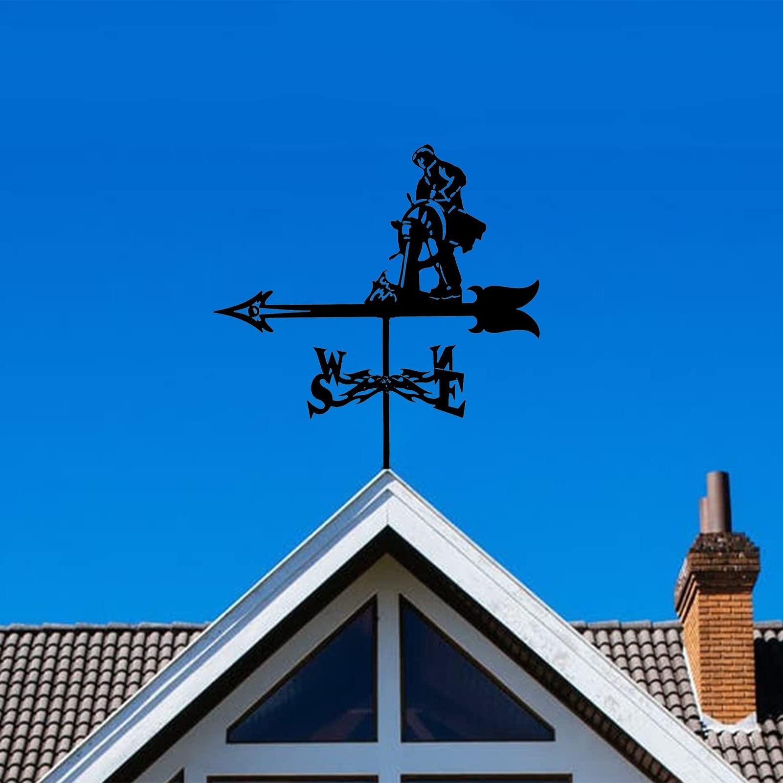 Zwarte windwijzer metalen windwijzer voor dak retro schipper silhouet windvaan tuinpaal windrichting indicator voor garage, koepel, schuur tuin terras december