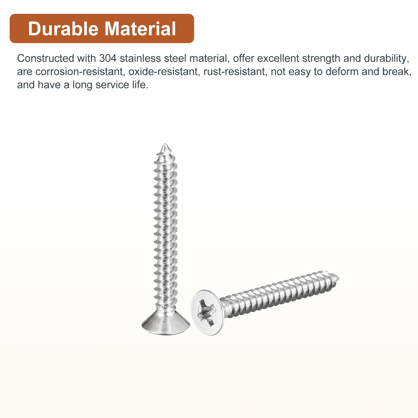 DTGN 100Pcs #6x1-3/16" Flat Head Wood Screws, 304 Stainless Steel Phillips Self Tapping Screws - Image 3