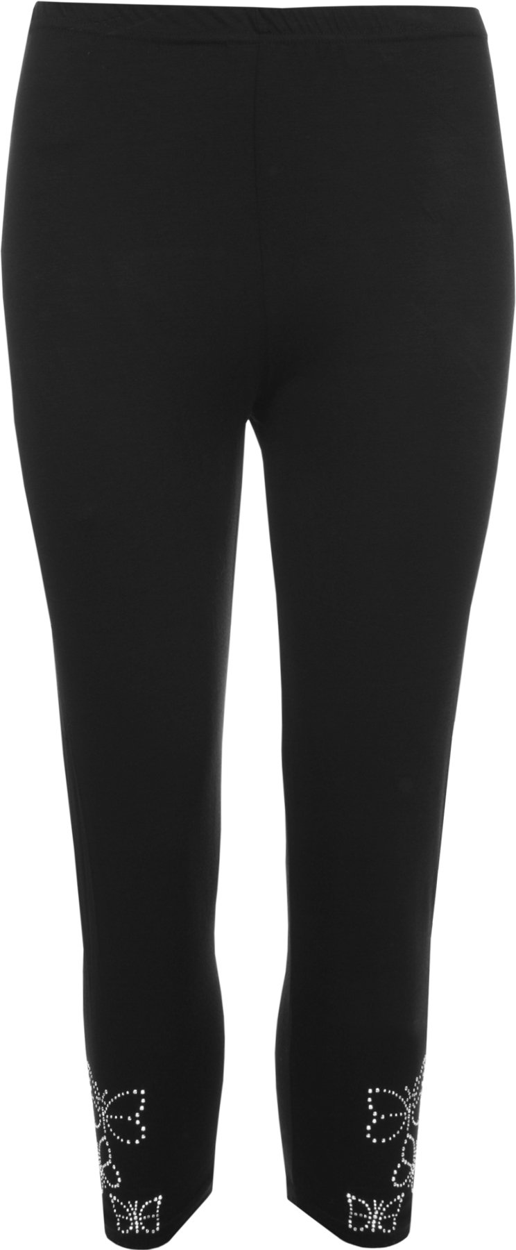 WearAll New Ladies 3/4 Butterfly Sequin Stretch Womens Leggings Black 20/22