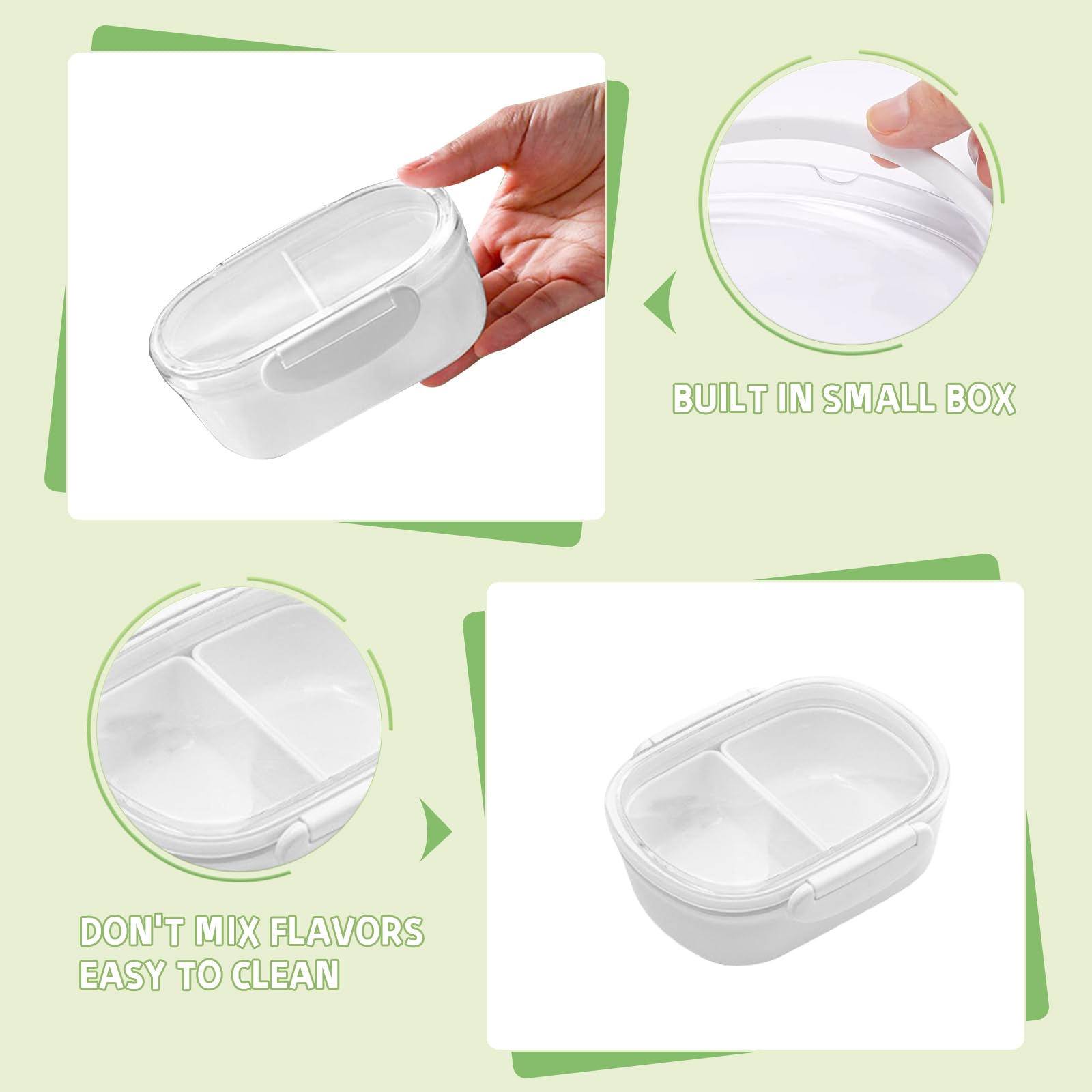 QoTang Snackbox met 2 vakken, kleine Bento Box voor kinderen, ontbijtbox, vershouddozen met deksel, lunchbox voor gerechten en snacks, 13,4 x 11,4 x 5 ,2 cm, 350 ml