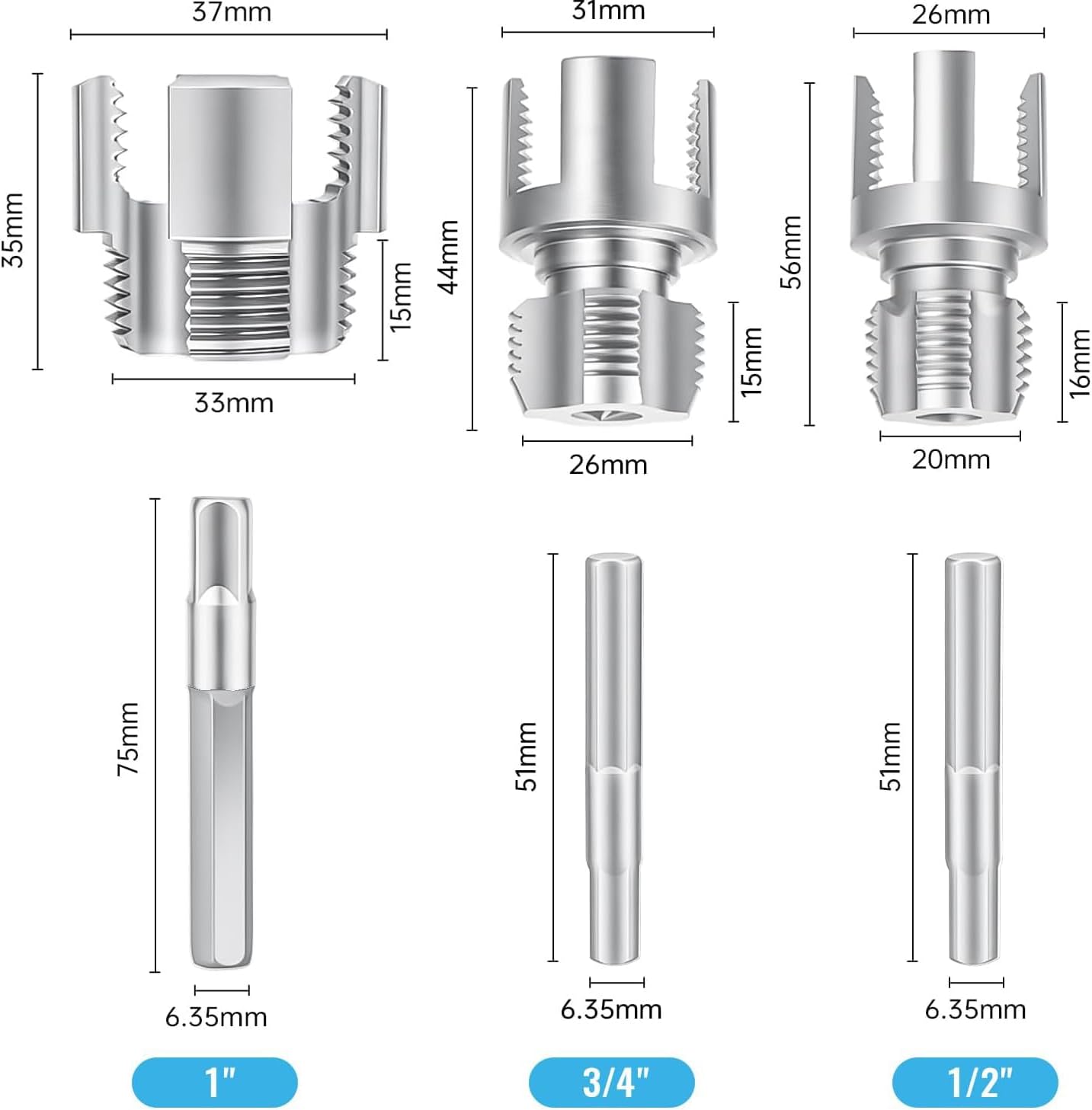 2026 New Pipe Thread Cutting Tool, Internal & External Pipe Threading Tool, PVC Pipe Threader for 1/2", 3/4", 1" Sizes PVC Pipes Suitable for All Electric Drills (3PCS)