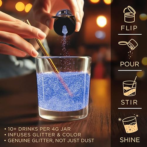 Miniatura 116 de Brew Glitter - Purpurina comestible para bebidas, cócteles, cerveza, adornar bebidas Certificado Kosher y Halal 100% comestible y de grado Azul