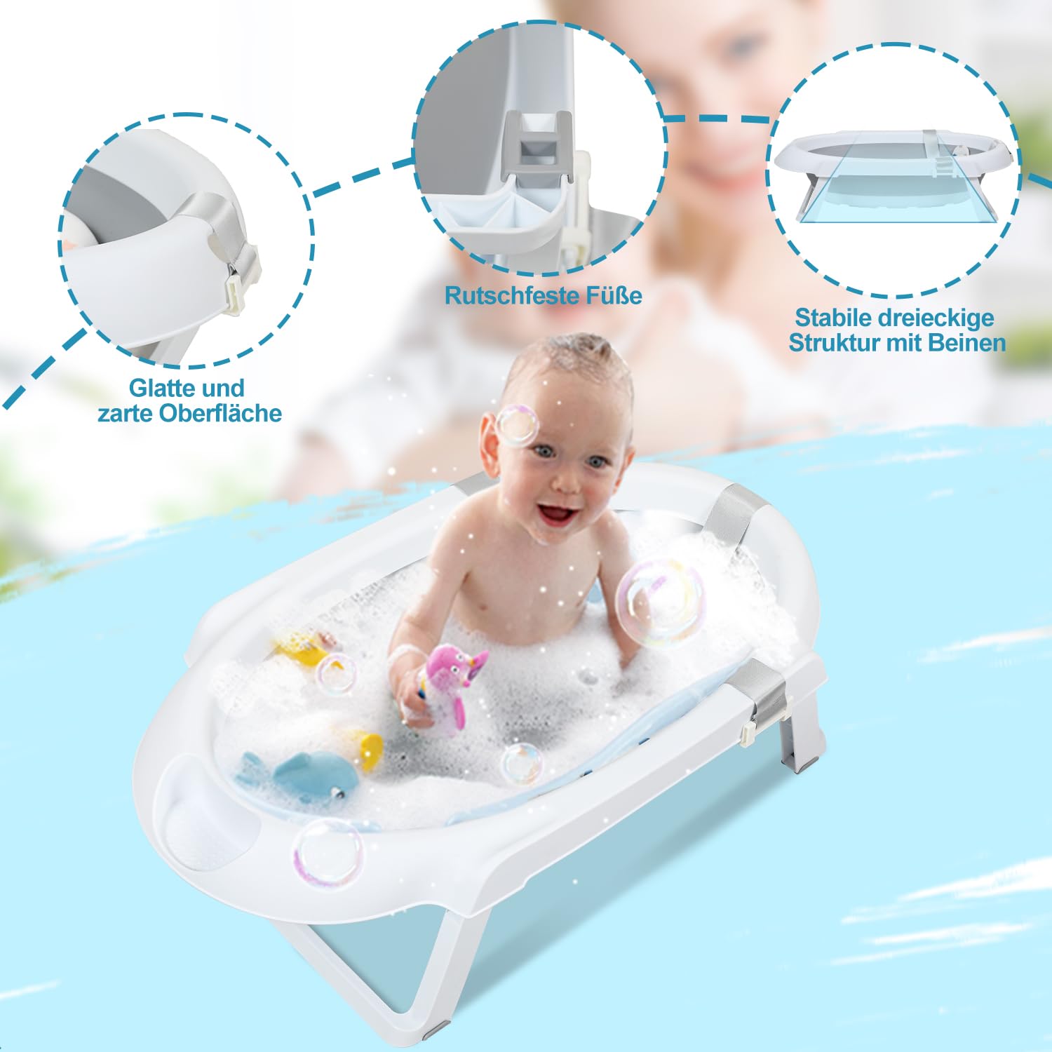 Vaschetta Bagnetto,Vasca per bambini Pieghevole, 3-in-1 Bagnetto Neonato, Portatile Vaschetta Baby Bagno con supporto,Sicura per il vostro bambino