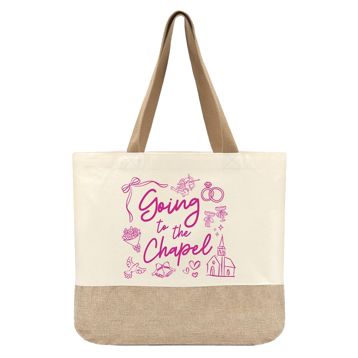 Bride Gifts Canvas Tote Bag, Bridal Shower Gifts, Bachelorette Gift for Bride, Wifey Wedding Gift, Pink Chapel Reusable Tote Bag for Wedding Engagement Parties Honeymoon Beach Travel