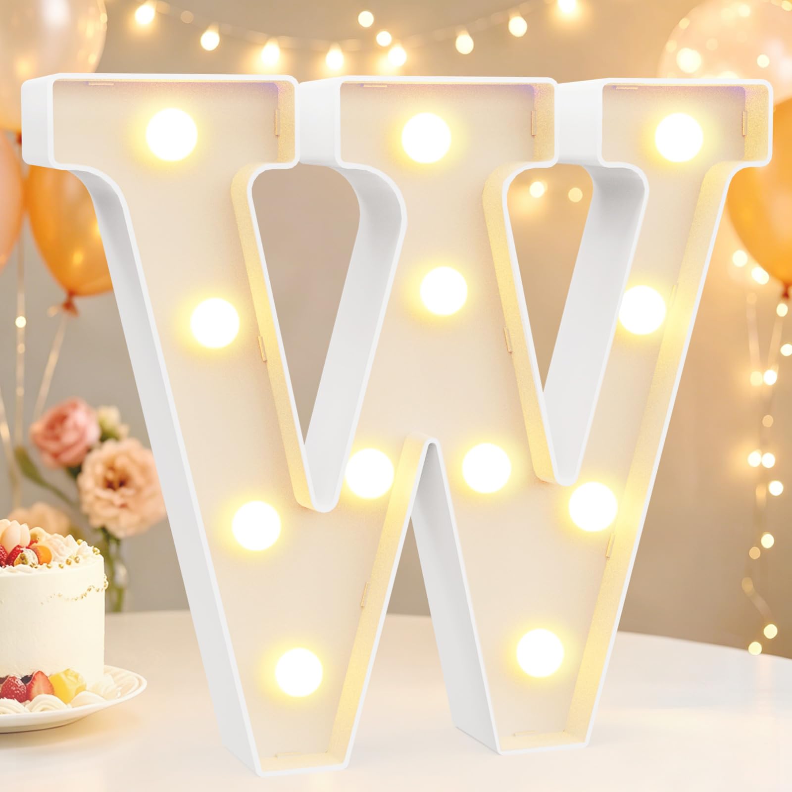 LED Light Up Marquee Letters for Birthday Decorations, Letter W Warm White — image 1