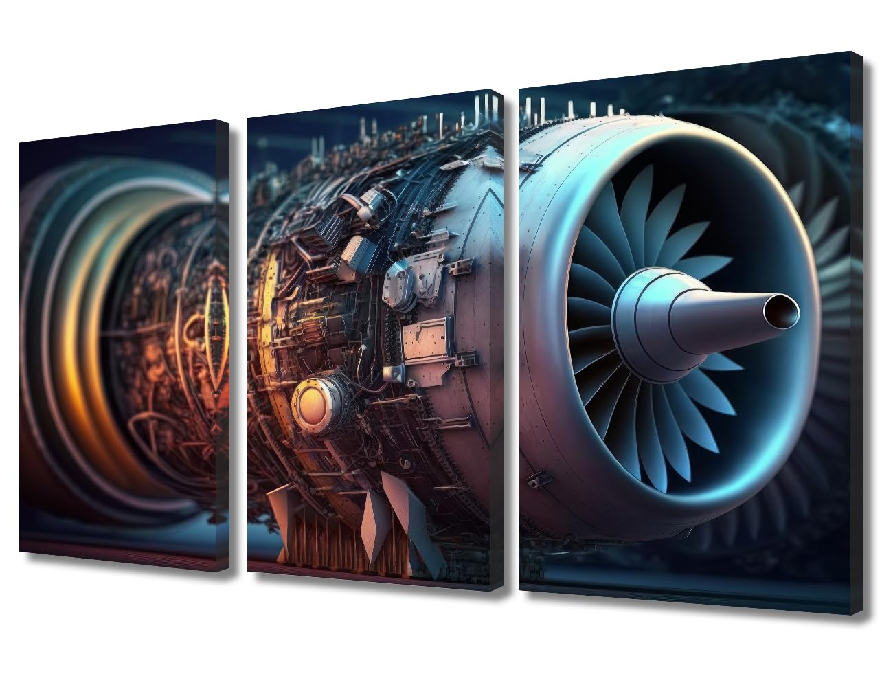 TUMOVO 3 Panels Turbine Aircraft Engine Blades Wall Painting Aircraft Engine Prints for Wall Decor Airplane Posters Art Prints Giclee Gallery-Wrapped