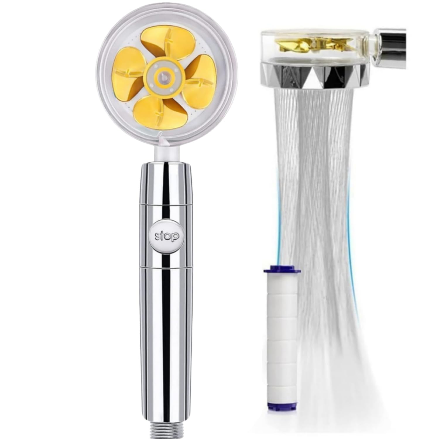 JJiaoLinin Handheld Shower Head, Handheld Turbo Fan Showers with Filters, High Pressure Shower Heads, Water Saving Showerhead with 360° Degrees Rotating/Stop Button（Gold）