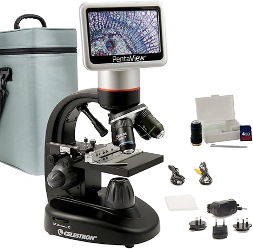 Celestron Microscopio digital LCD PentaView microscopio biológico con una cámara digital integrada de 5 MP escenario mecánico ajustable estuche de