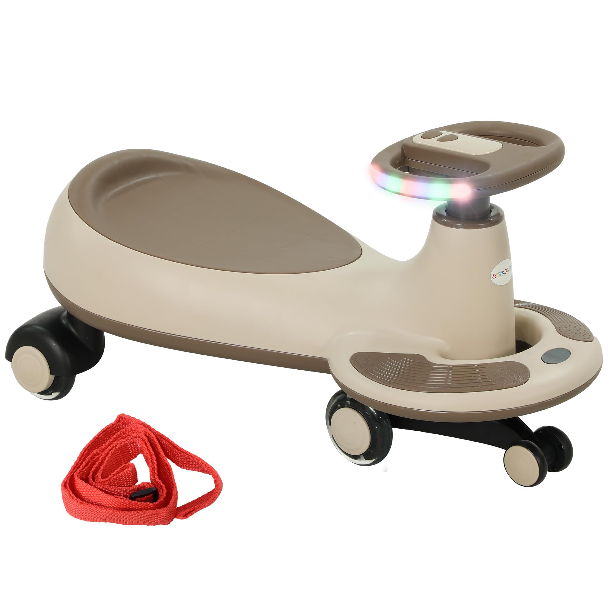 AIYAPLAY Correpasillos para Niños de +2 Años Correpasillos Wiggle con Cuerda de Tracción para Padres Música Luz y Espacio de Almacenamiento 69x31x69 cm Caqui
