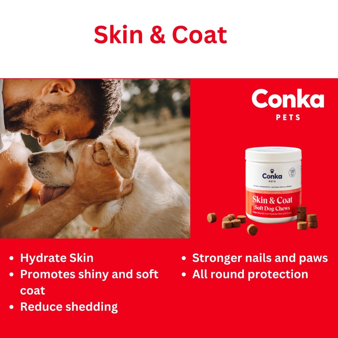 Conka Skin & Coat Dog Chews, Omega 3 & DHA for Healthy Coat Anti-Itch Support, Reduces Shedding, Natural & Grain Free - Image 3