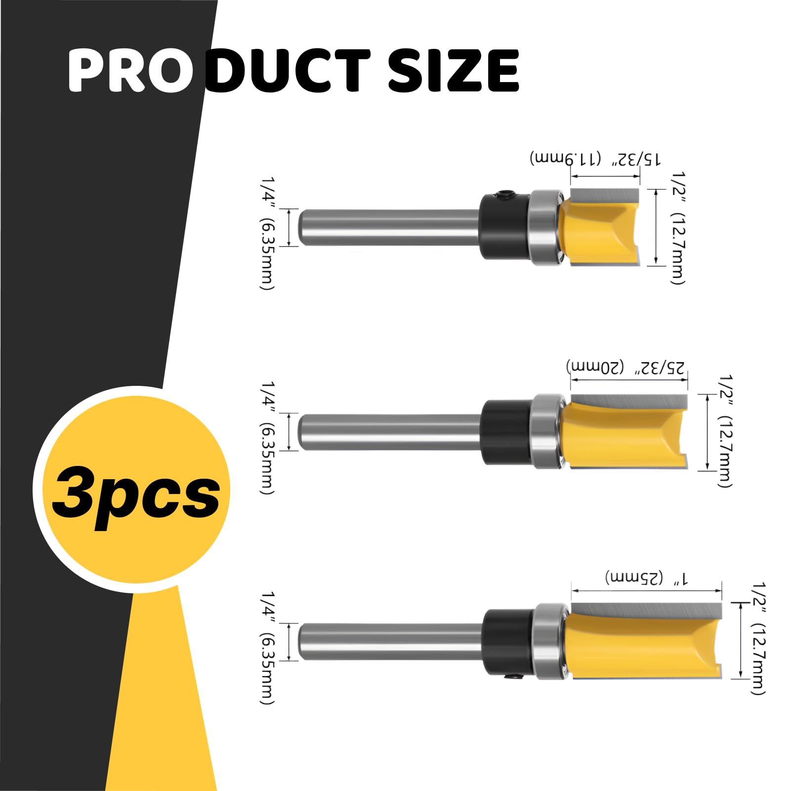 MACHSWON Set 7 Frese Dritte Per Legno – Gambo 8 Mm, Doppia Scanalatura, Diametri Da 6 A 12 Mm, In Metallo Duro - 4