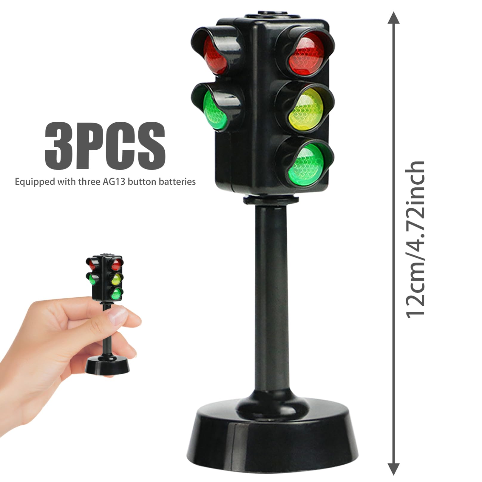 Feux de circulation pour les enfants, panneaux de pancarte de la circulation Signes de circulation pour enfants 3 pcs 4,7 pouces mini panneaux routiers, feux de circulation de jouets à LED avec son