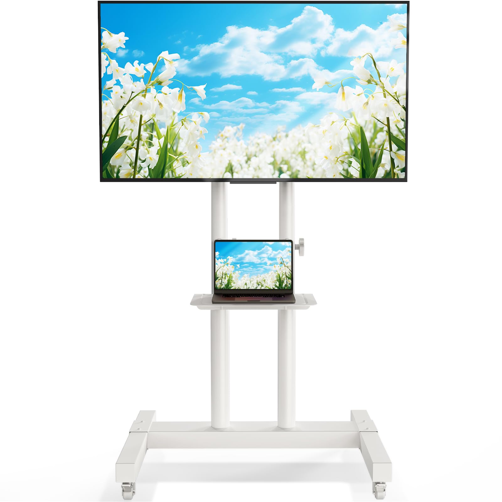 Rfiver Mobile TV Cart Rolling TV Stand for 40-83 Inch Screen Flat/Curved TVs up to 110lbs, Tilt and Height Adjustment Portable TV Stands on Wheel with Laptop Shelf, Outdoor TV Stand MAX VESA 600x400mm