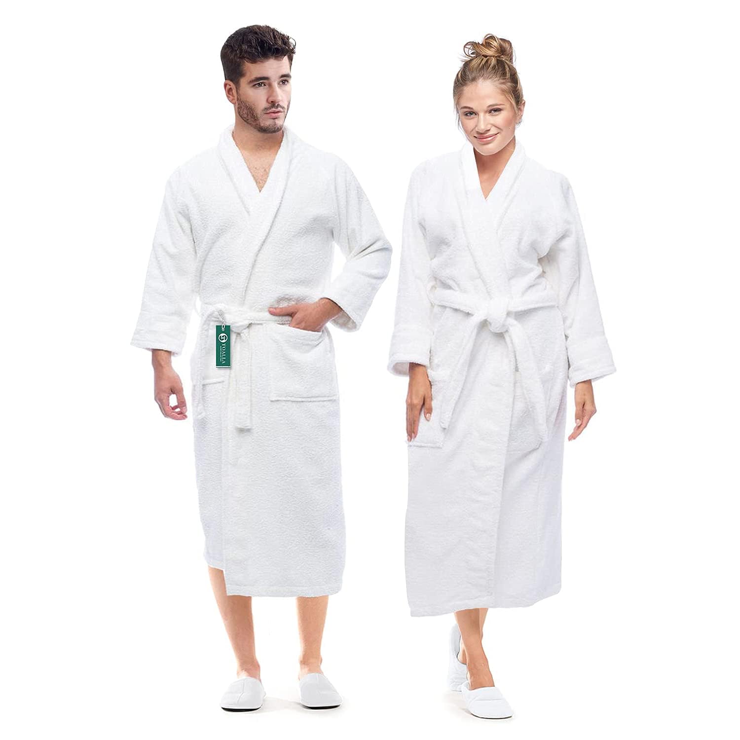 Luxury Cotton Terry Shawl Bathrobe Collar Robe with Slippers - One Unisex Spa Robe - Bathrobe for Men & Women