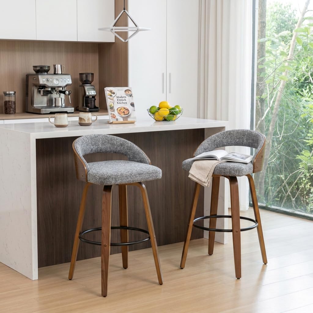 Mid-Century Modern Swivel Bar Stools, Set of 2