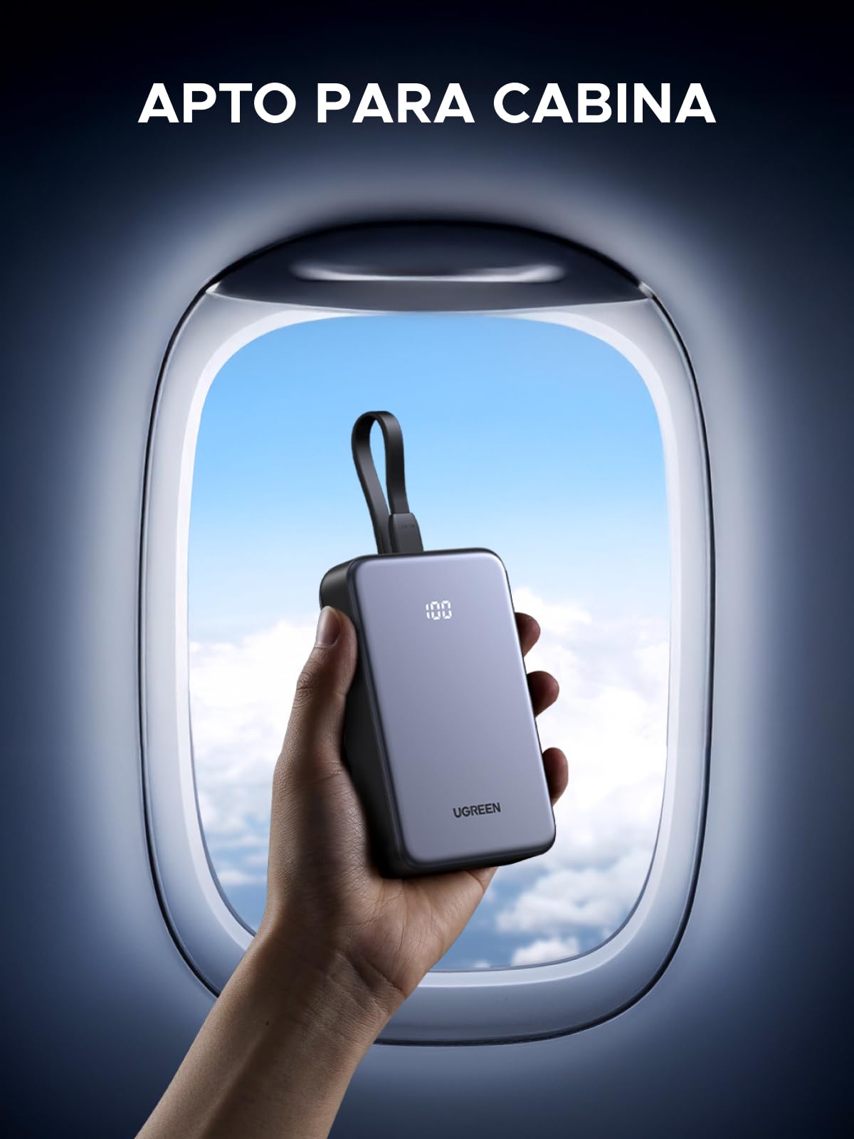 UGREEN Power Bank 20000mAh 22.5W, Batería Externa con Cable USB-C Integrado, Cargador Portátil Compatible con iPhone 16/15 Pro MAX Plus, Galaxy S24 S23 S22 Ultra, Pixel 9/8 XL